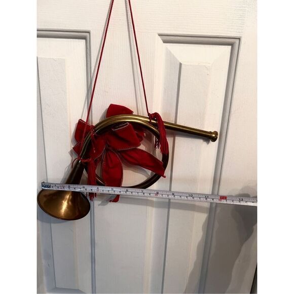 French horn Christmas decor, gold horns with removable bow - Picture 4 of 5
